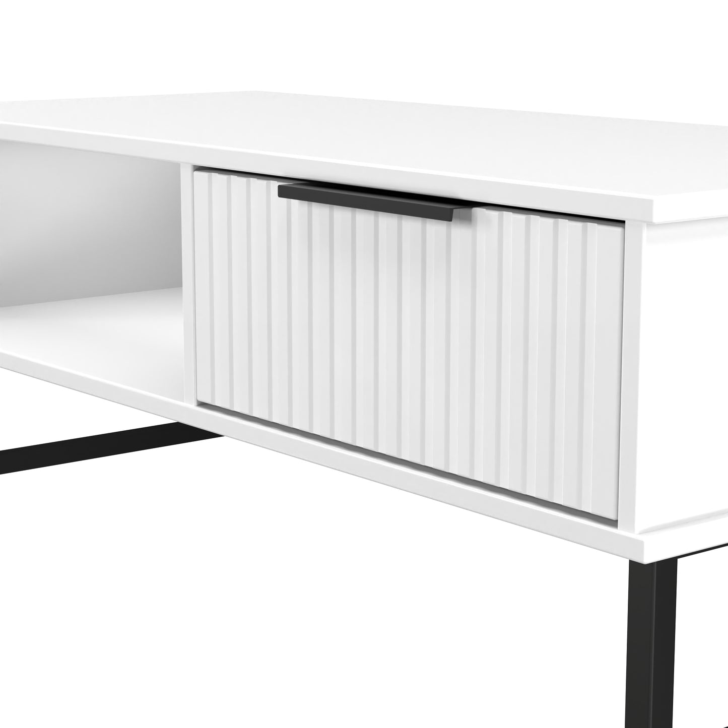 Fluted Coffee Table White 1 Shelf 1 Drawer 92cm