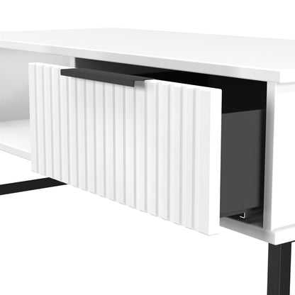Fluted Coffee Table White 1 Shelf 1 Drawer 92cm