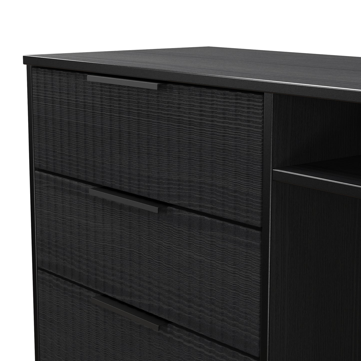 Fluted TV Unit Black 2 Shelves 3 Drawers 97cm
