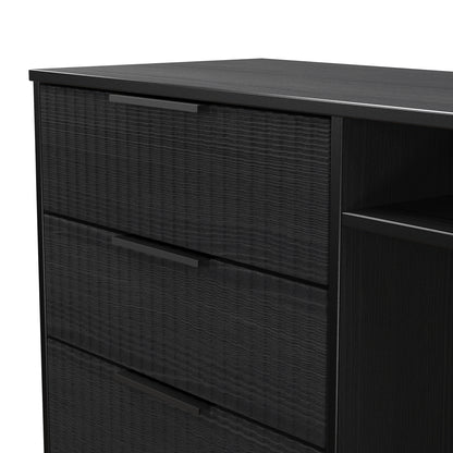 Fluted TV Unit Black 2 Shelves 3 Drawers 97cm