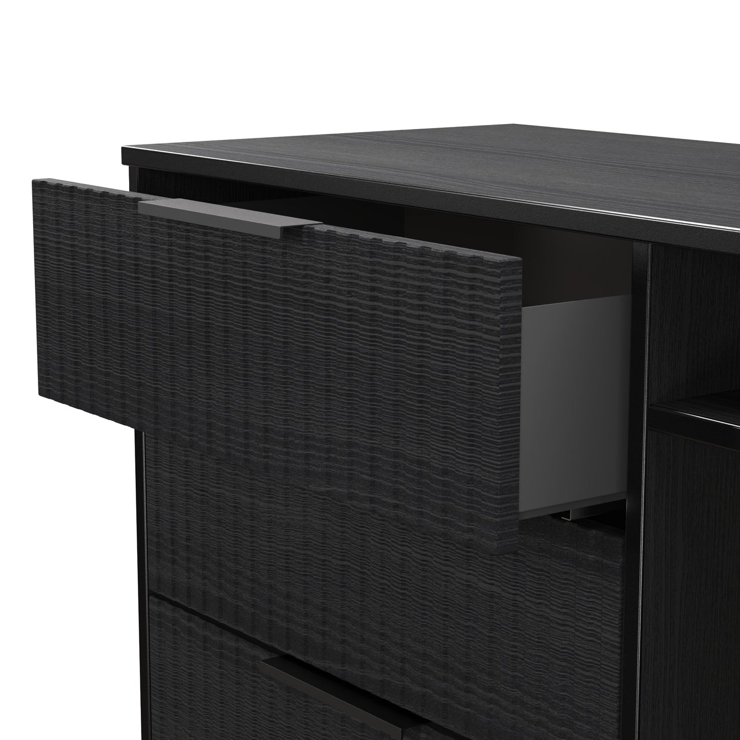Fluted TV Unit Black 2 Shelves 3 Drawers 97cm