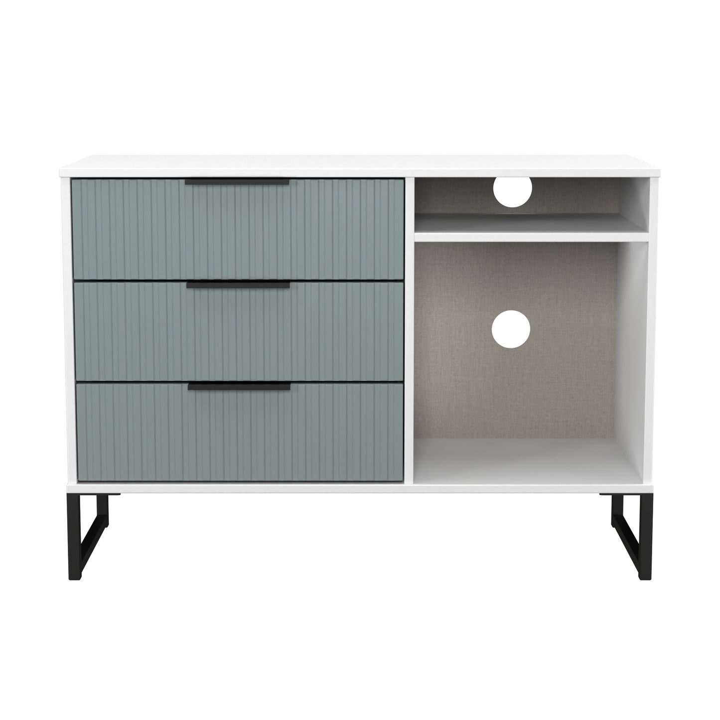 Fluted TV Unit Teal & White 2 Shelves 3 Drawers 97cm