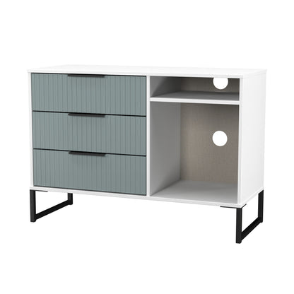 Fluted TV Unit Teal & White 2 Shelves 3 Drawers 97cm