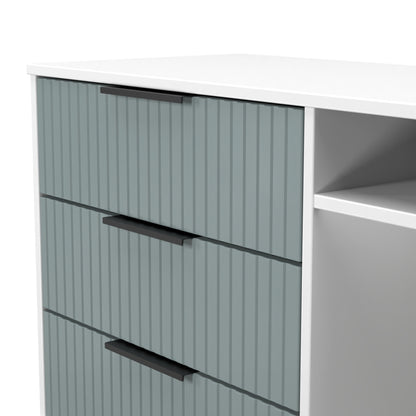 Fluted TV Unit Teal & White 2 Shelves 3 Drawers 97cm