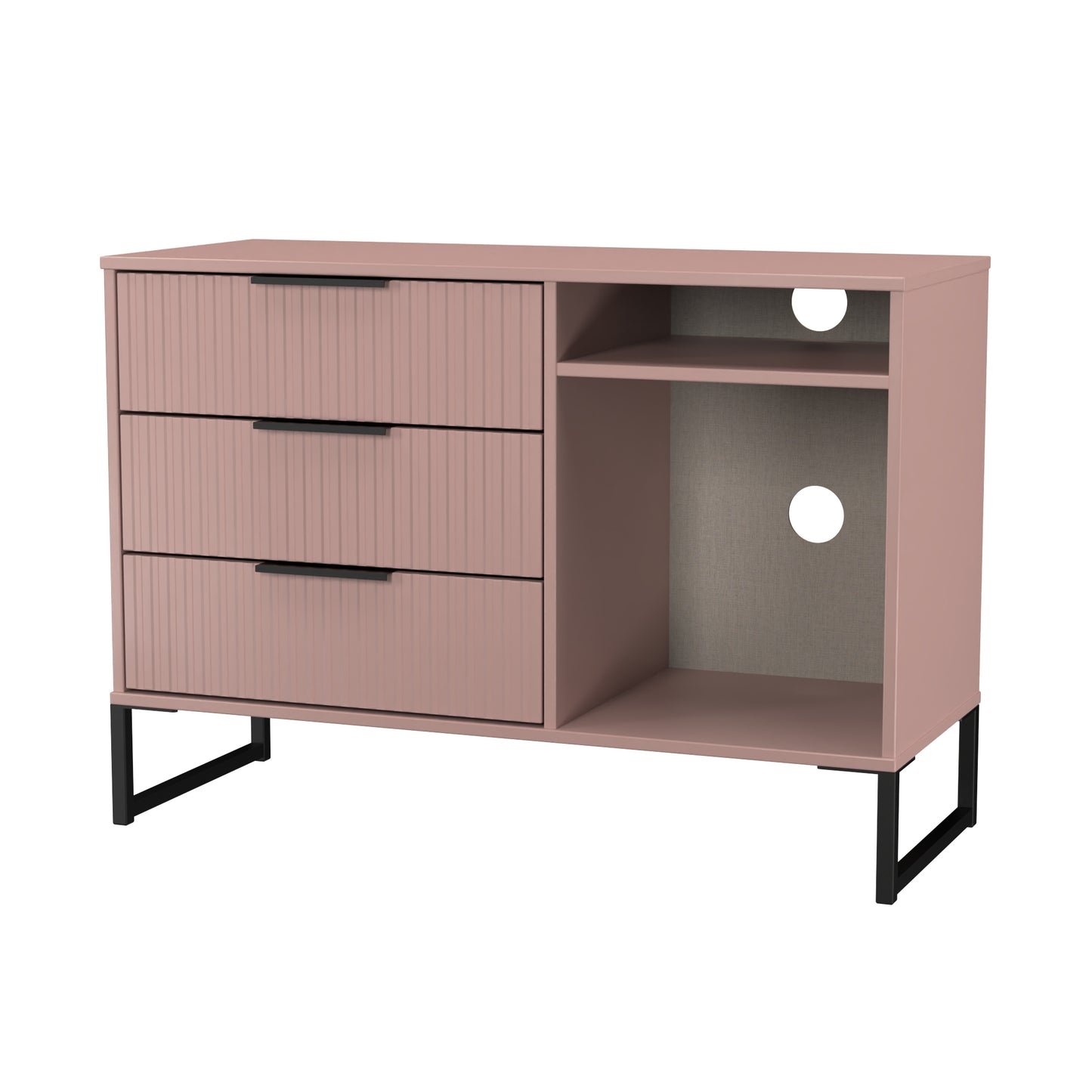 Fluted TV Unit Pink 2 Shelves 3 Drawers 97cm