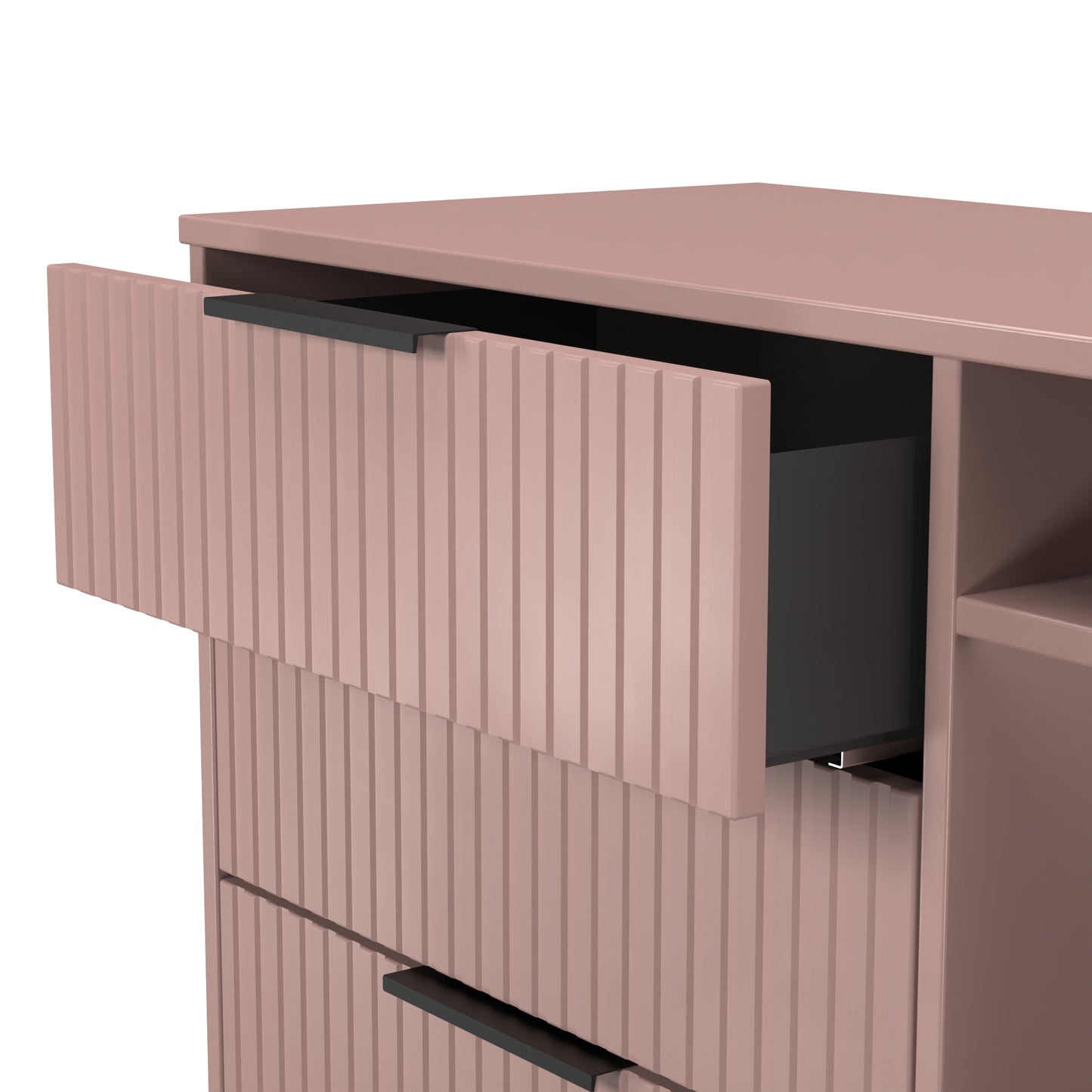 Fluted TV Unit Pink 2 Shelves 3 Drawers 97cm
