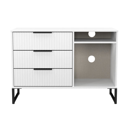Fluted TV Unit White 2 Shelves 3 Drawers 97cm