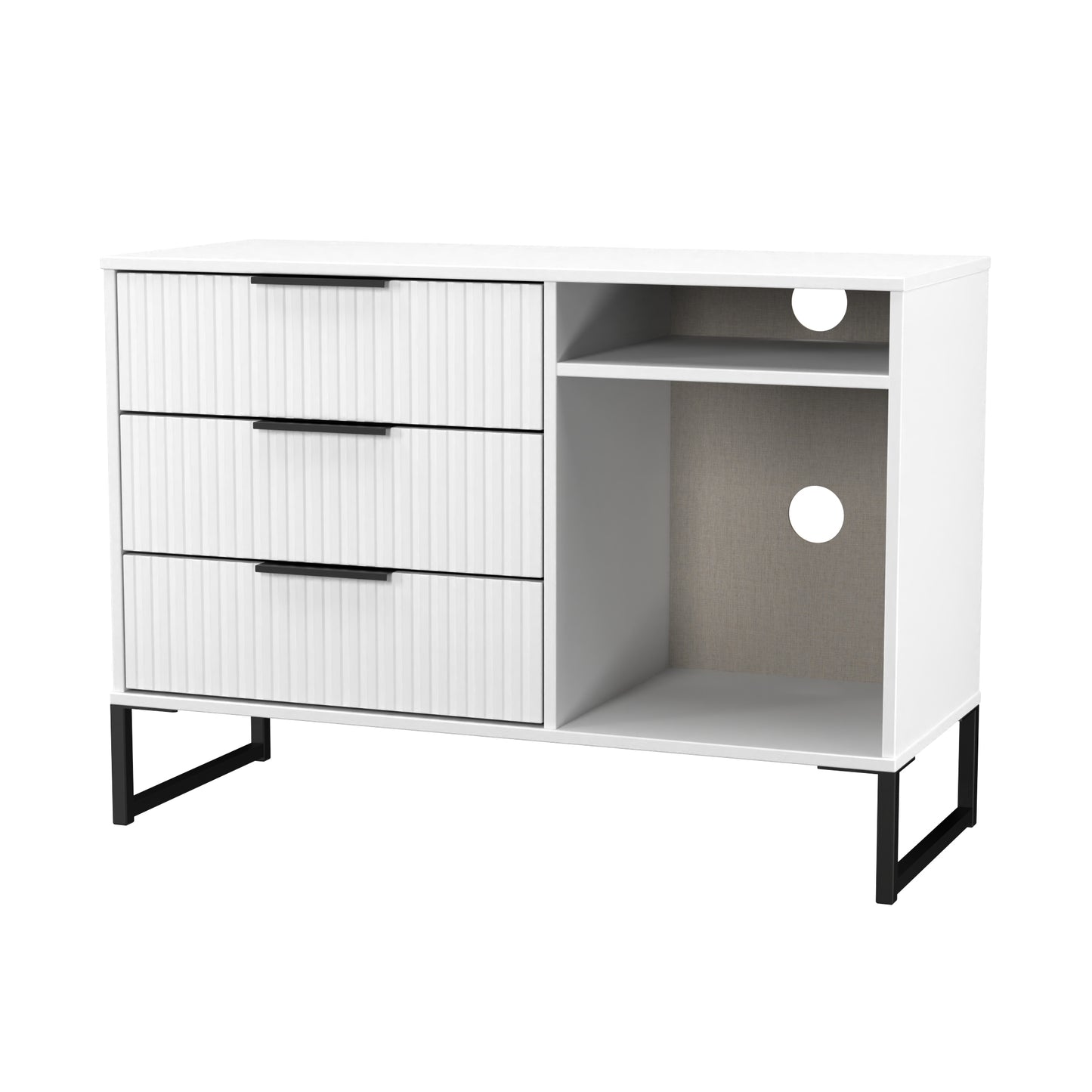 Fluted TV Unit White 2 Shelves 3 Drawers 97cm