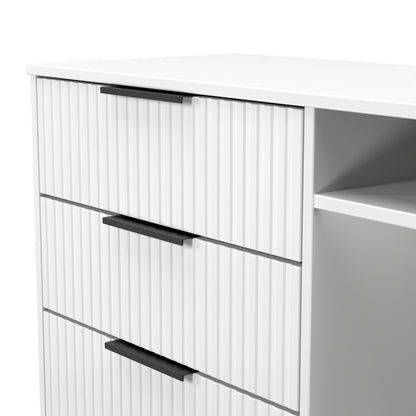 Fluted TV Unit White 2 Shelves 3 Drawers 97cm