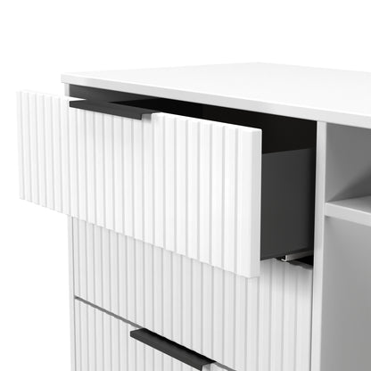 Fluted TV Unit White 2 Shelves 3 Drawers 97cm