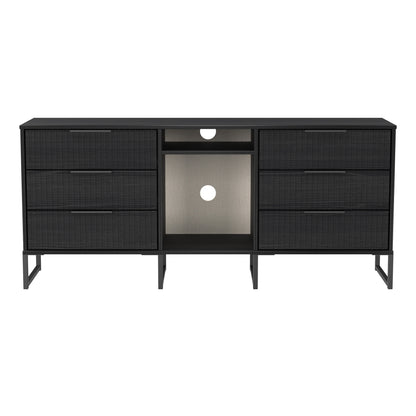 Fluted Large Sideboard Black 2 Shelves 6 Drawers 152cm