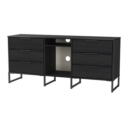 Fluted Large Sideboard Black 2 Shelves 6 Drawers 152cm