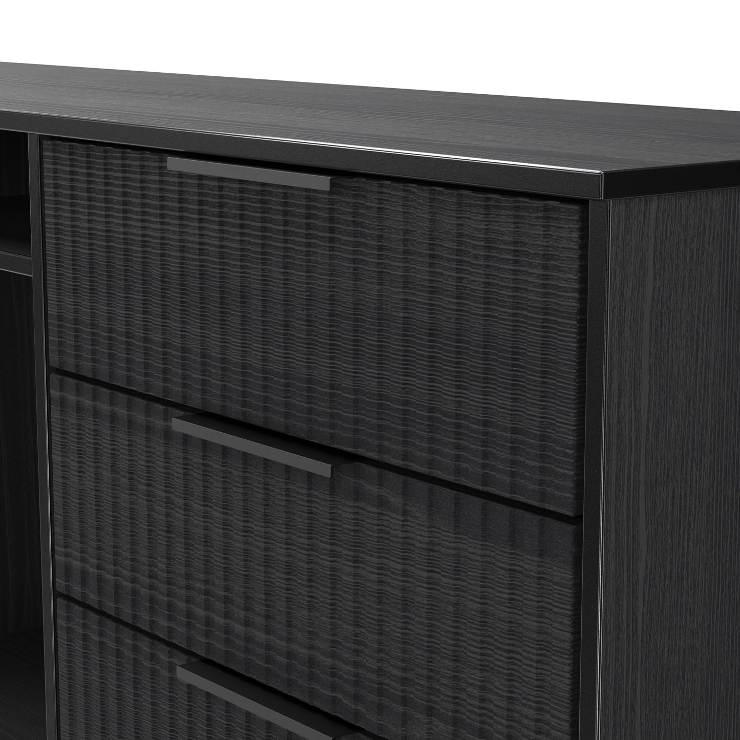 Fluted Large Sideboard Black 2 Shelves 6 Drawers 152cm