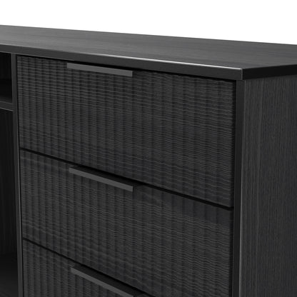 Fluted Large Sideboard Black 2 Shelves 6 Drawers 152cm