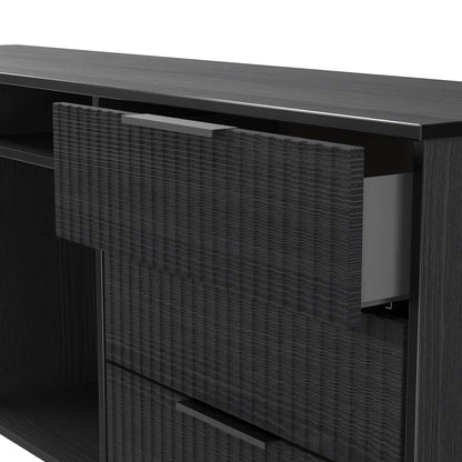 Fluted Large Sideboard Black 2 Shelves 6 Drawers 152cm