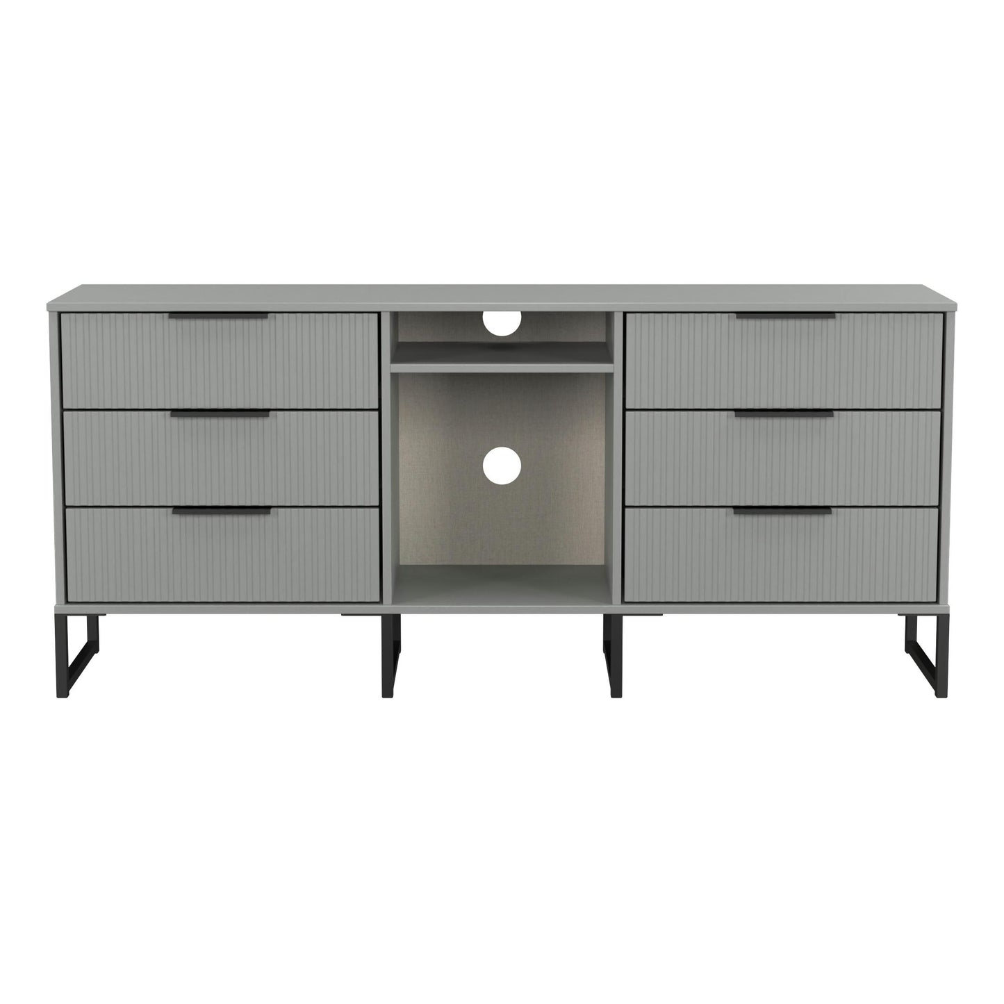 Fluted Large Sideboard Grey 2 Shelves 6 Drawers 152cm