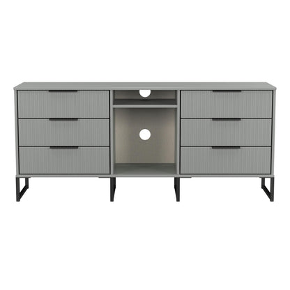Fluted Large Sideboard Grey 2 Shelves 6 Drawers 152cm
