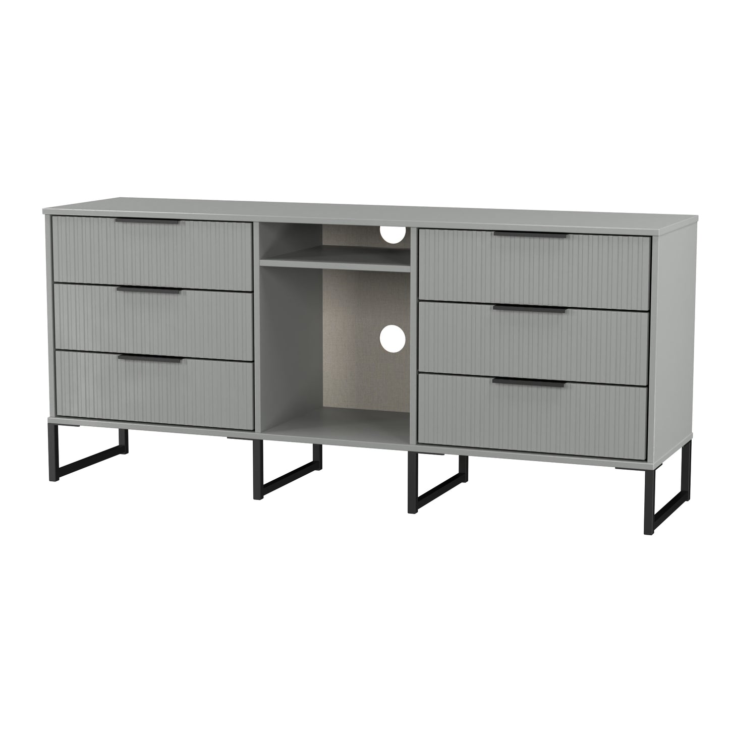 Fluted Large Sideboard Grey 2 Shelves 6 Drawers 152cm