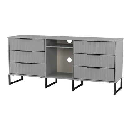 Fluted Large Sideboard Grey 2 Shelves 6 Drawers 152cm