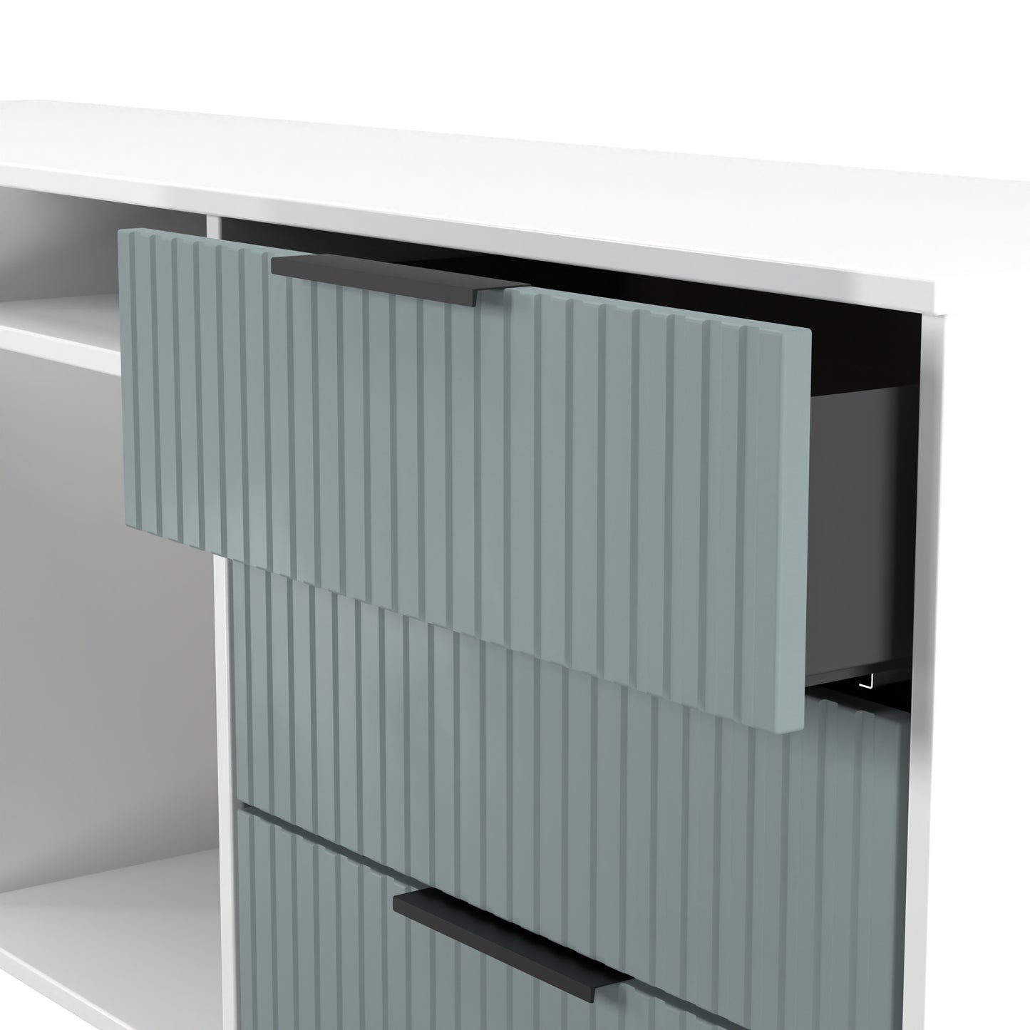 Fluted Large Sideboard Teal & White 2 Shelves 6 Drawers 152cm