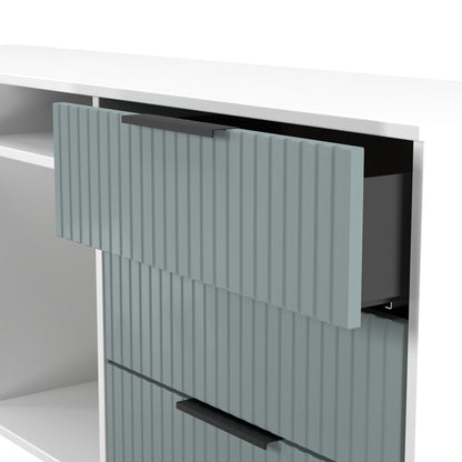 Fluted Large Sideboard Teal & White 2 Shelves 6 Drawers 152cm
