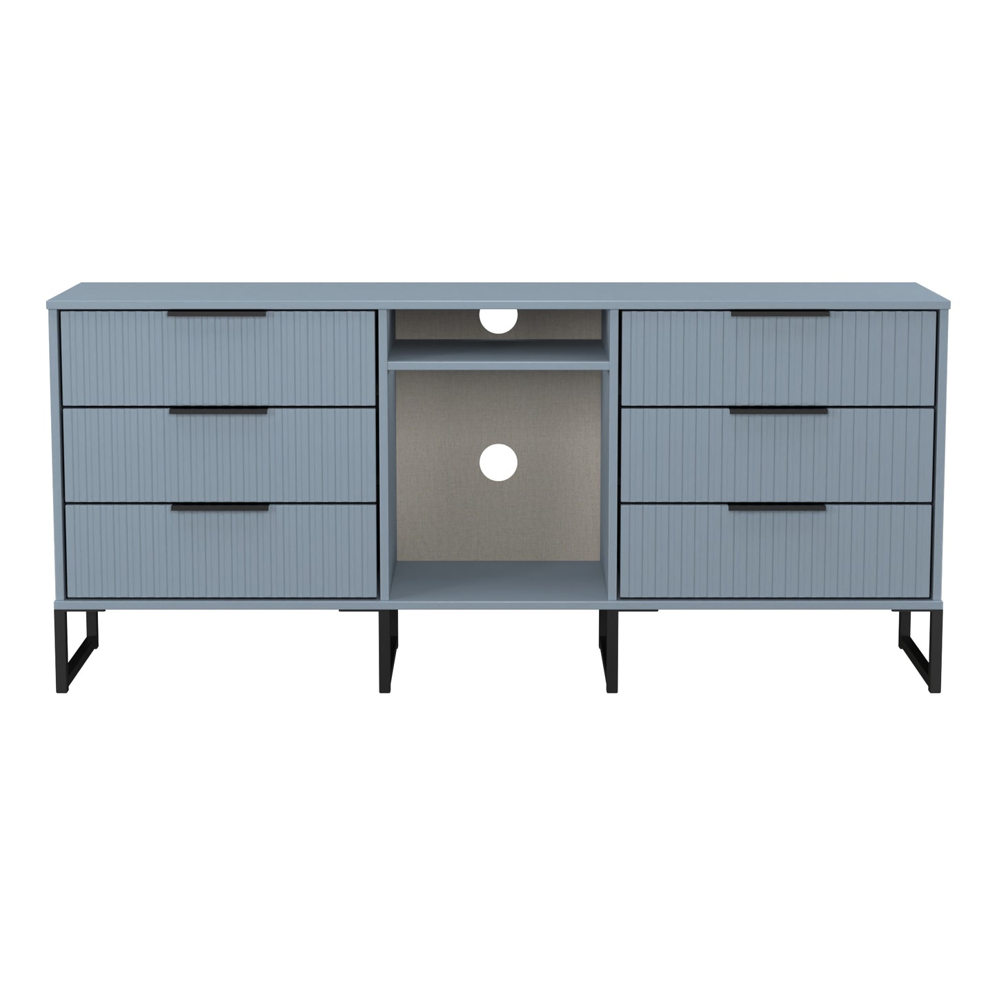 Fluted Large Sideboard Light Blue 2 Shelves 6 Drawers 152cm