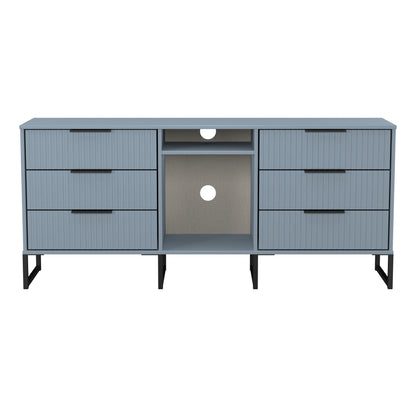 Fluted Large Sideboard Light Blue 2 Shelves 6 Drawers 152cm