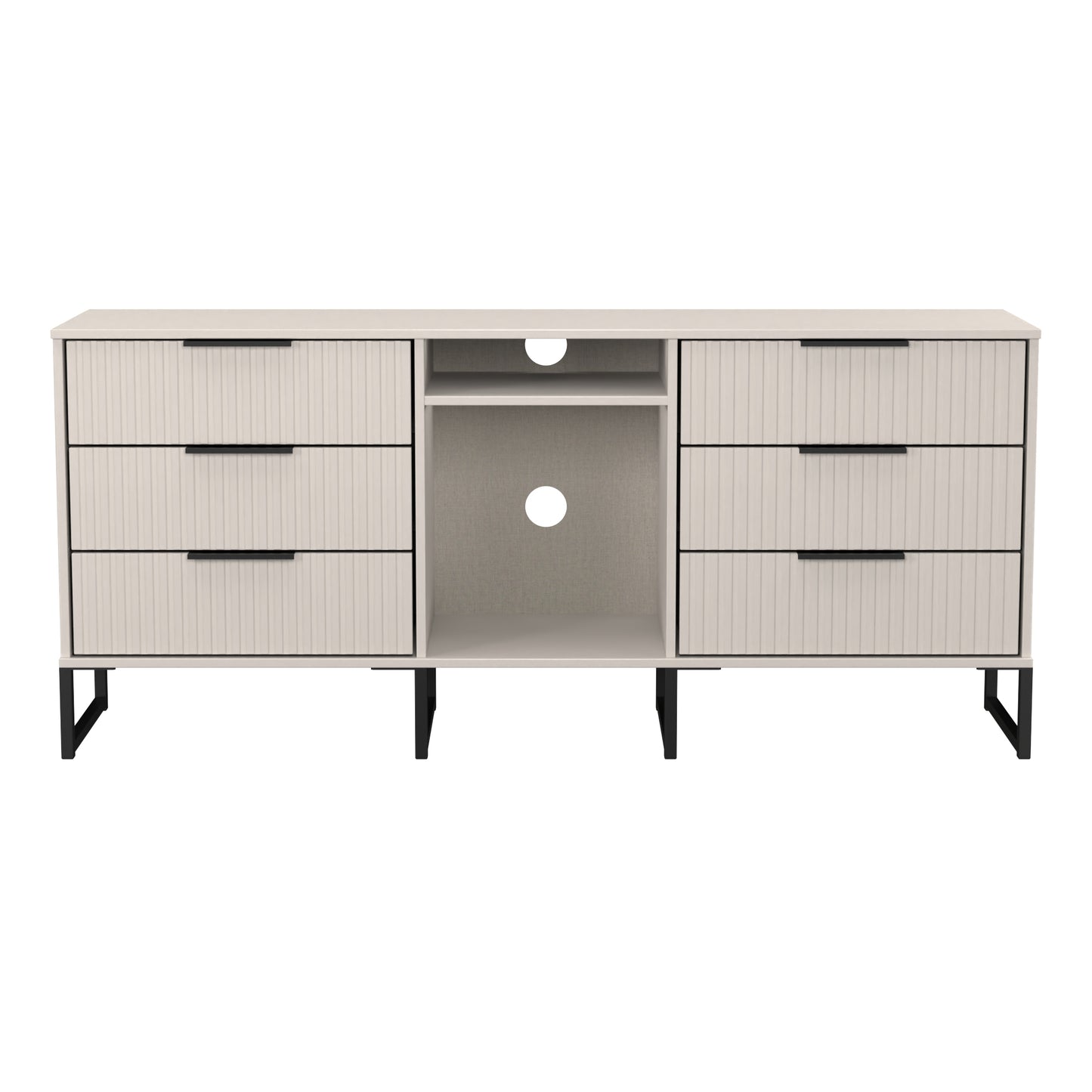 Fluted Large Sideboard Off-White 2 Shelves 6 Drawers 152cm