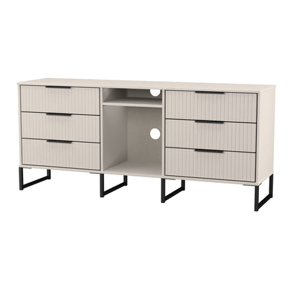 Fluted Large Sideboard Off-White 2 Shelves 6 Drawers 152cm