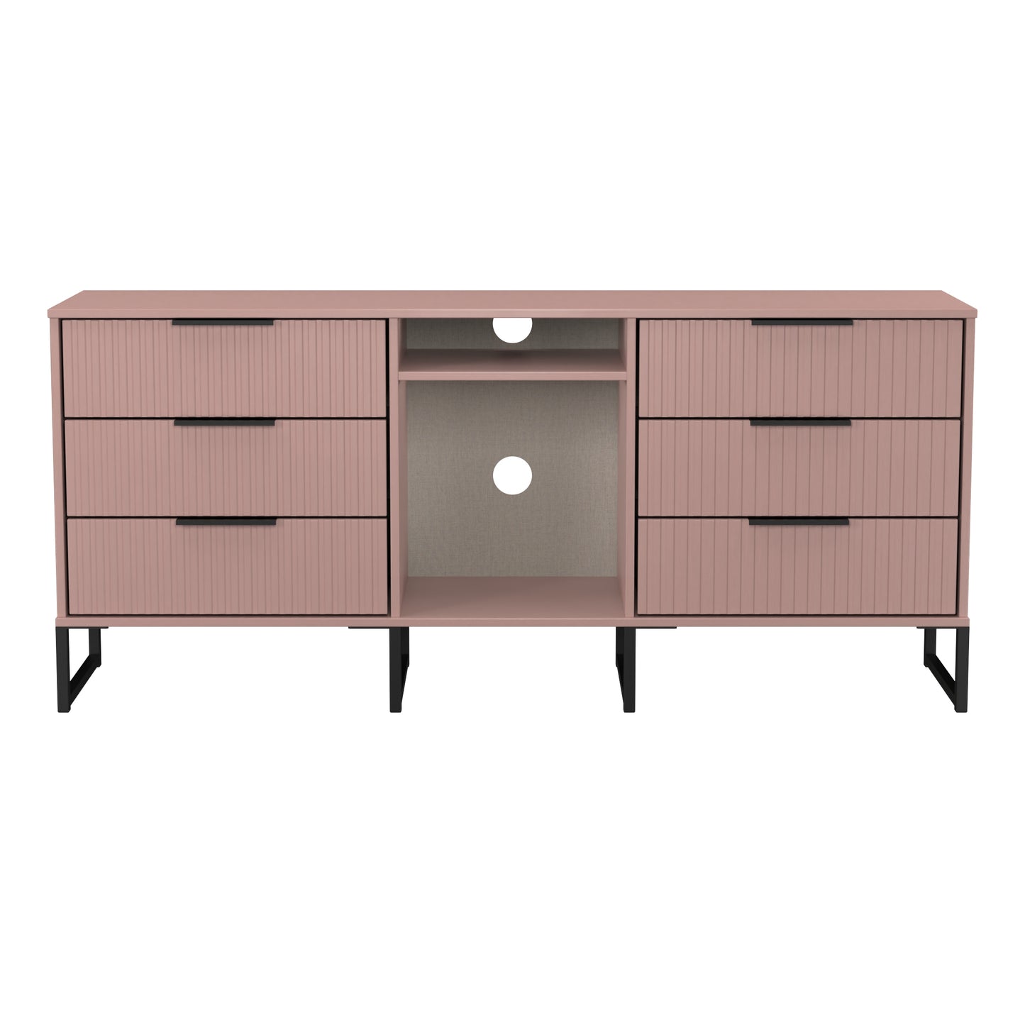 Fluted Large Sideboard Pink 2 Shelves 6 Drawers 152cm