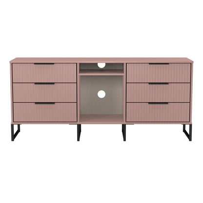 Fluted Large Sideboard Pink 2 Shelves 6 Drawers 152cm