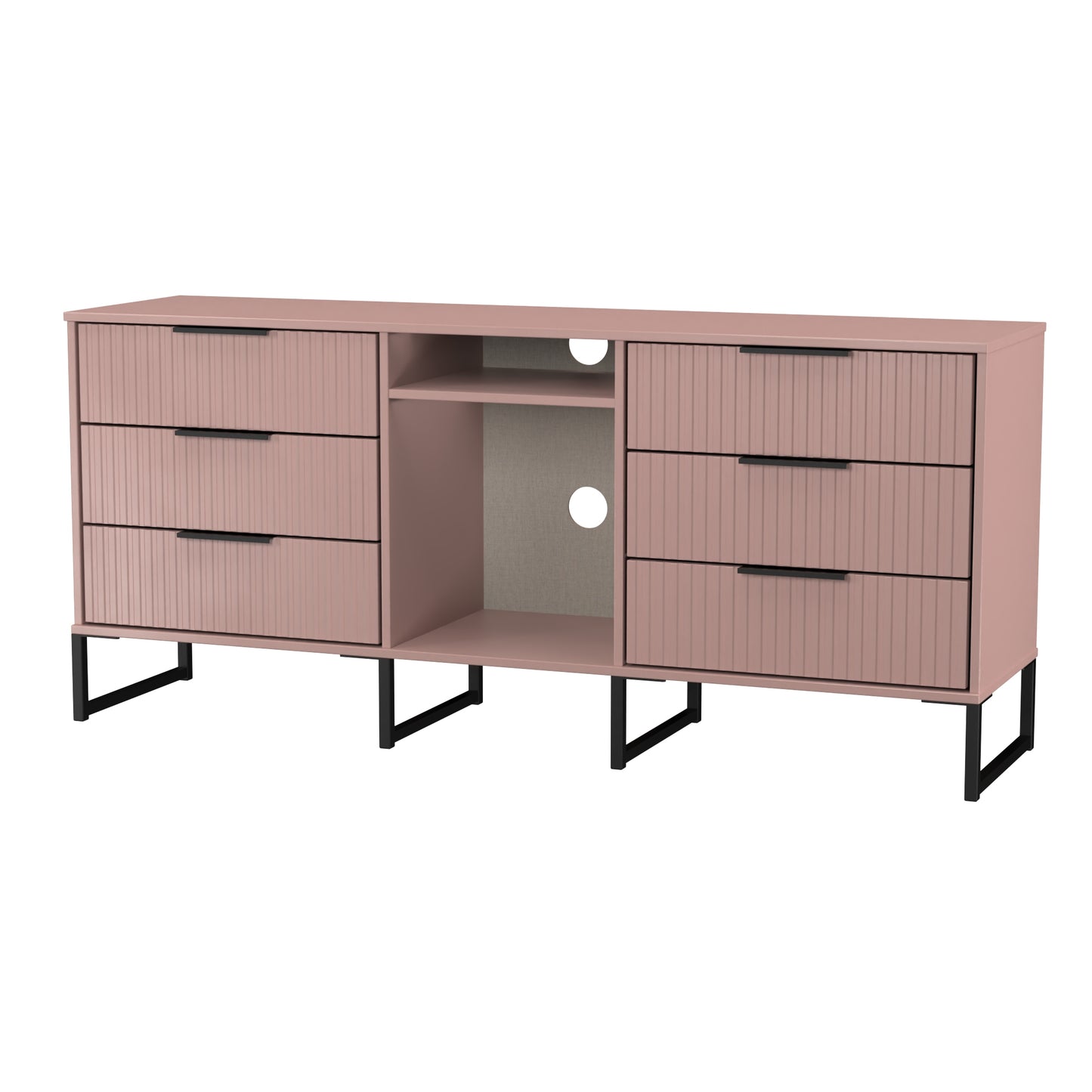 Fluted Large Sideboard Pink 2 Shelves 6 Drawers 152cm