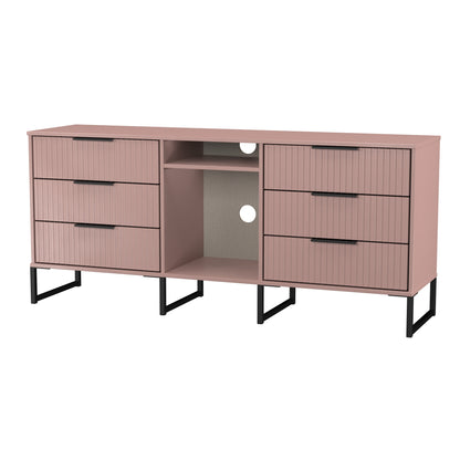 Fluted Large Sideboard Pink 2 Shelves 6 Drawers 152cm