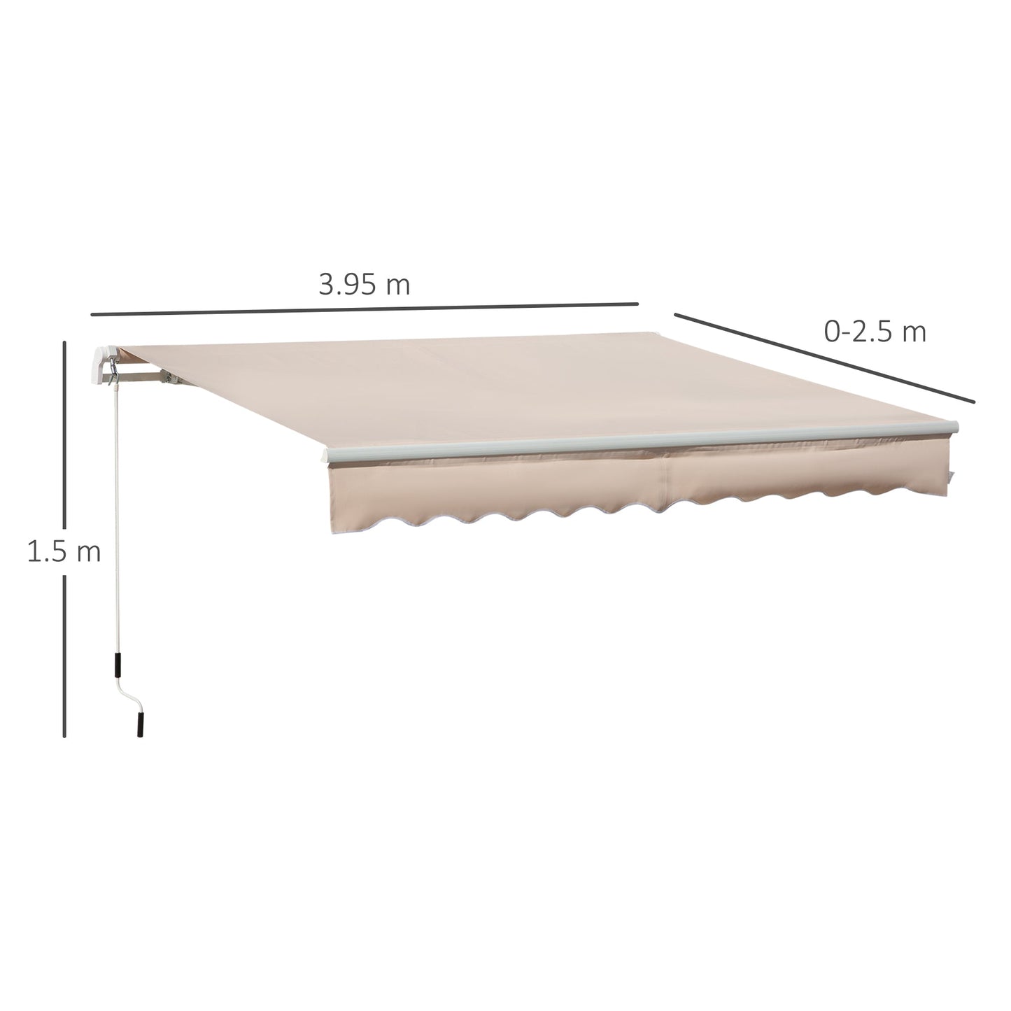 Outsunny 4X2.5M Manual Awning Window Door Sun Weather Shade With Handle Beige
