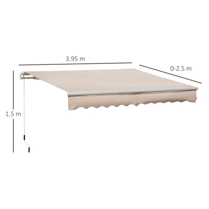 Outsunny 4X2.5M Manual Awning Window Door Sun Weather Shade With Handle Beige