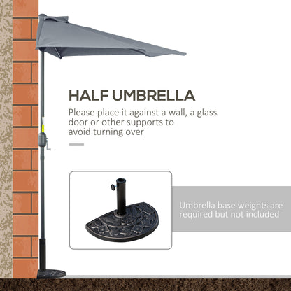 2.7m Balcony Half Parasol 5 Steel Ribs Construction Garden Outdoor Umbrella Grey