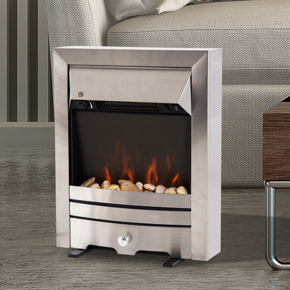 2KW Stainless Steel Electric Fireplace Pebble Burning Effect Heater Fire Flame Indoor Stove LED Lighting Primary Image