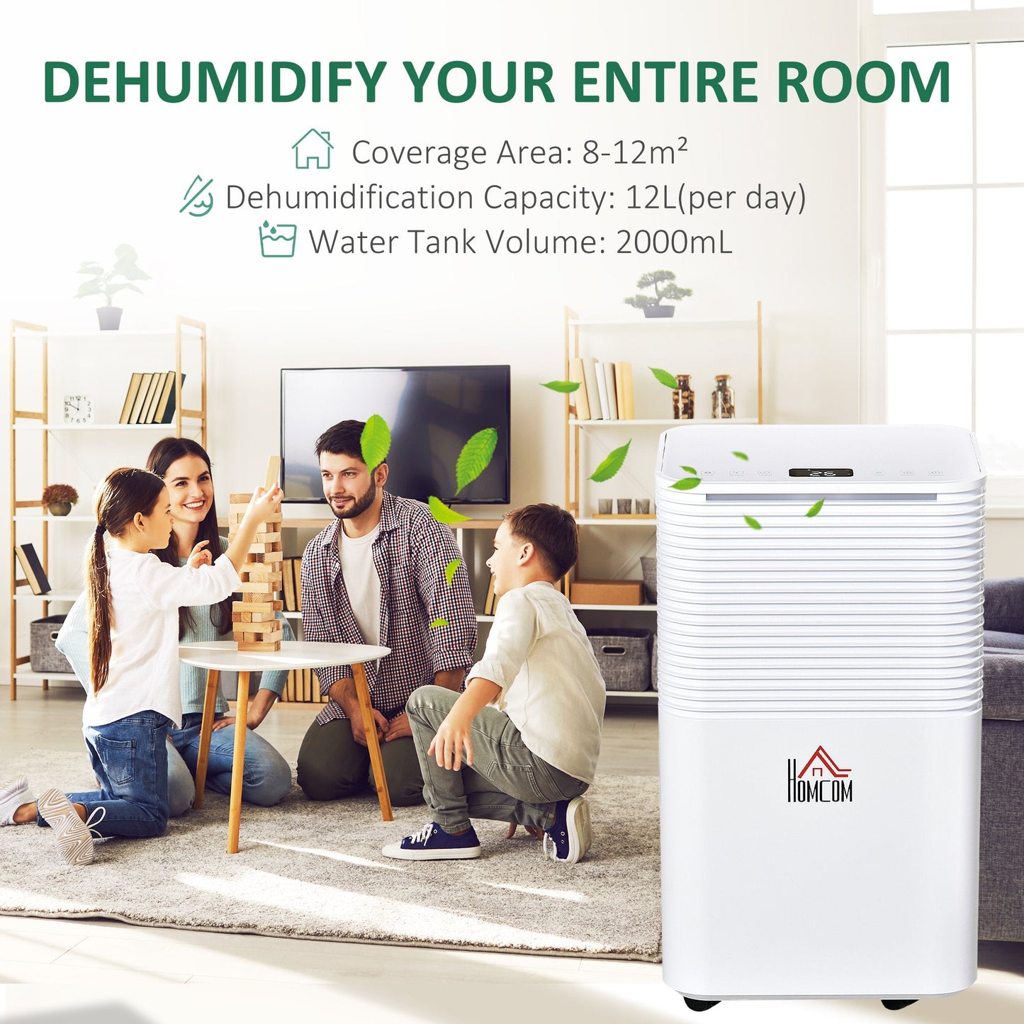 12L/Day 2000ML Portable Electric Quiet Dehumidifier for Home Laundry Room