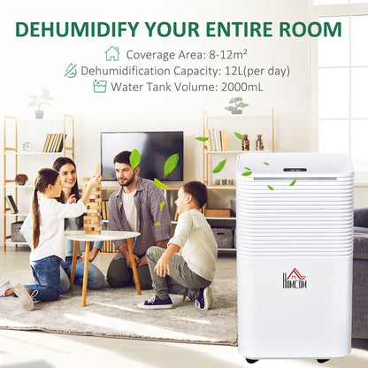 12L/Day 2000ML Portable Electric Quiet Dehumidifier for Home Laundry Room