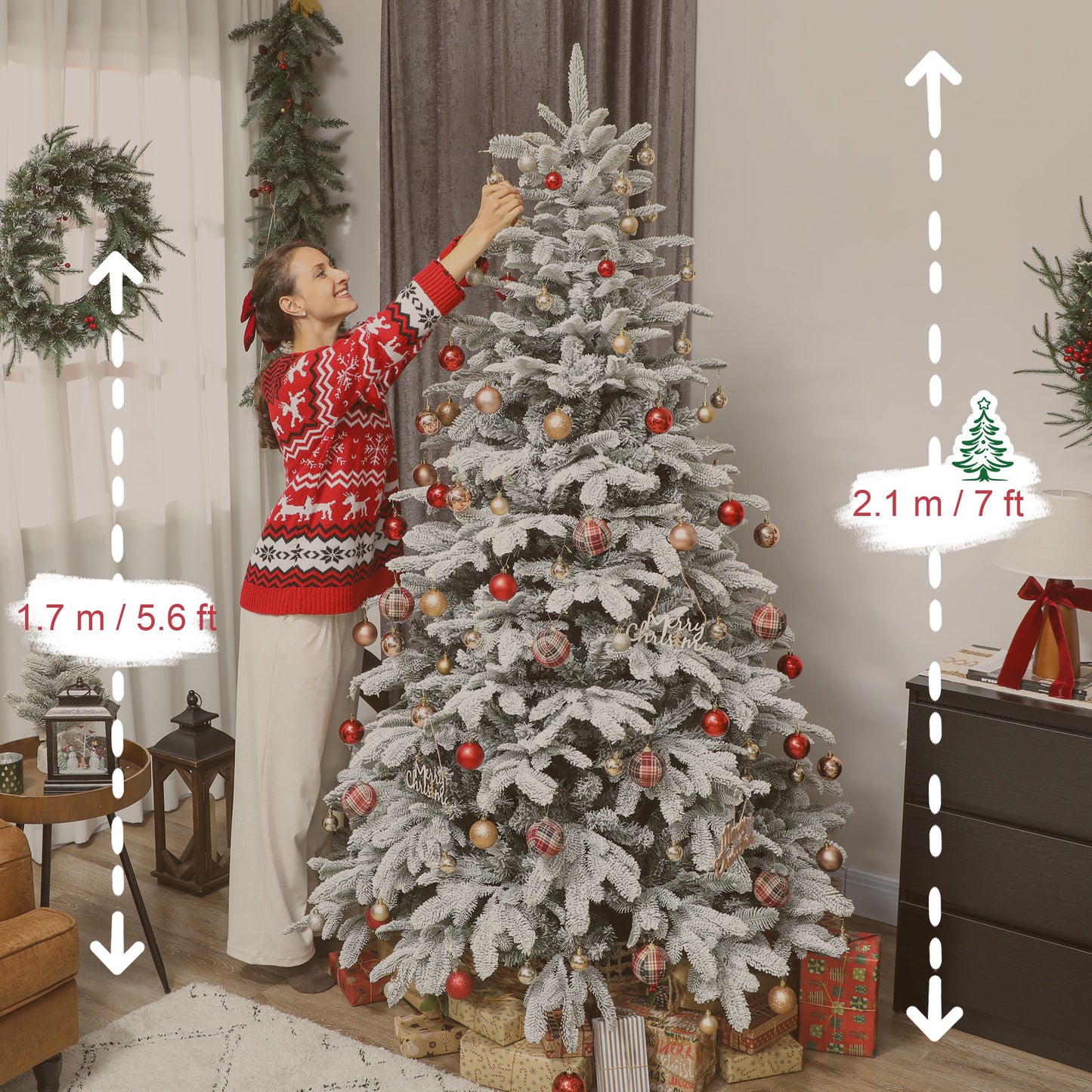 7ft Christmas Tree Artificial - White Frosted Green  1867 Tips