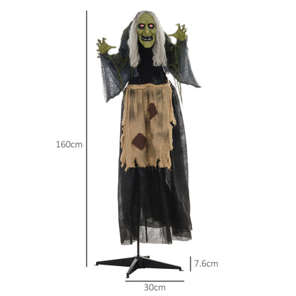 Animated Hunchback Witch Halloween Decoration - 160cm