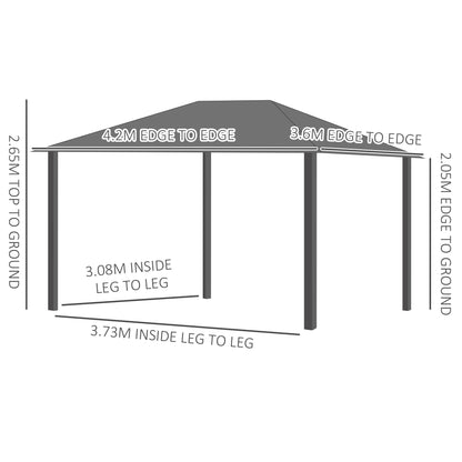 3.6 x 4m Hardtop Gazebo with UV Resistant Polycarbonate Roof & Aluminium Frame