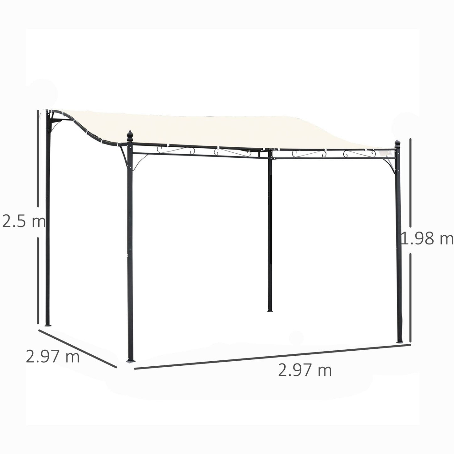 Outsunny 3X3 M Wall Mounted Garden Porch-Black/Cream White