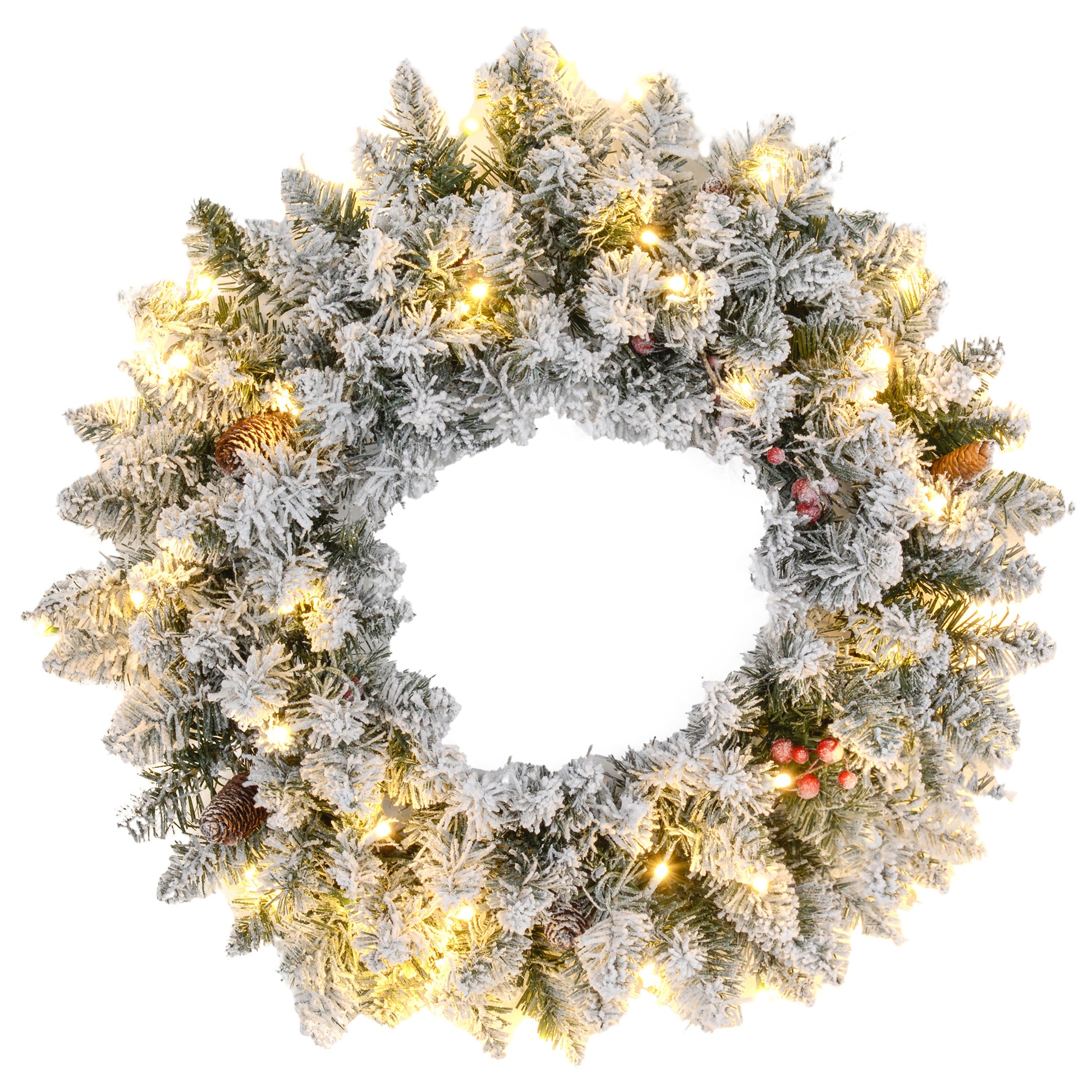 Pinecones & Berries Wreath Christmas Decoration with Frosted Pattern - 60cm Primary Image