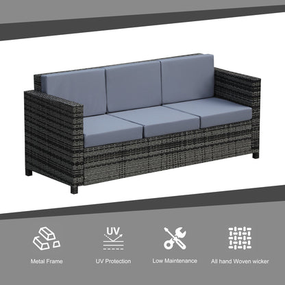3 Seater Weather Resistant Outdoor Garden Rattan Sofa Grey