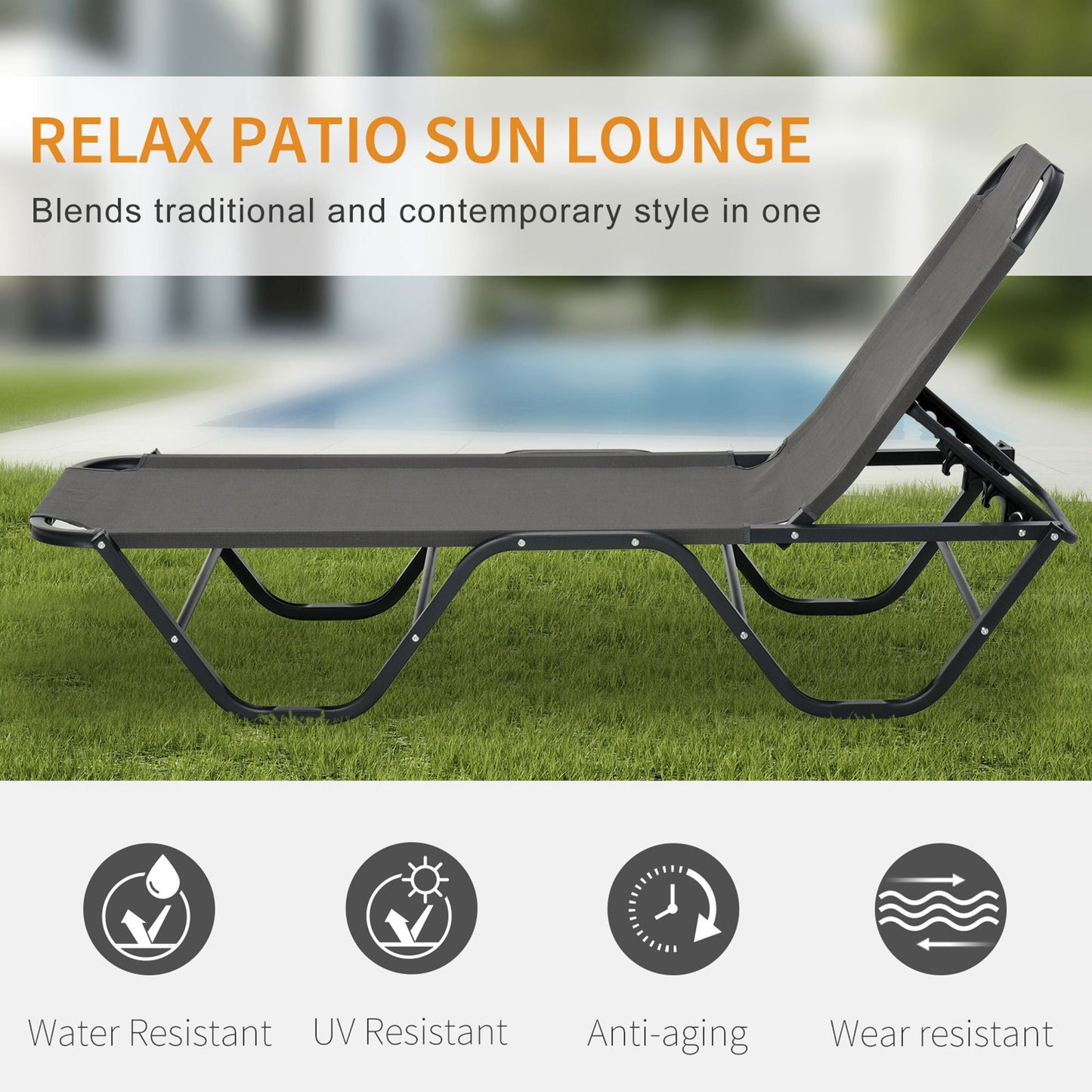 5-Position Sun Lounger Aluminium Grey by Aosom