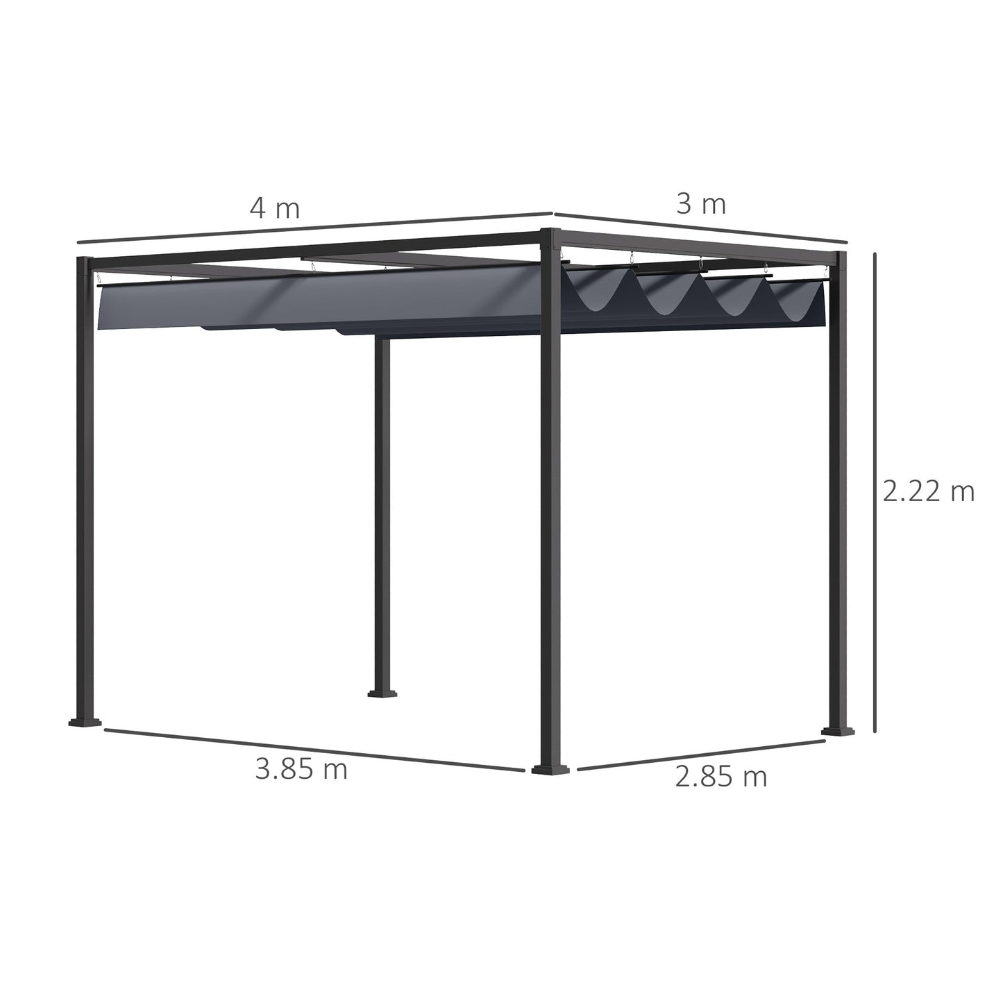 4 x 3M Metal Pergola Gazebo Patio Sun Shelter Grape Tent Retractable Canopy Grey