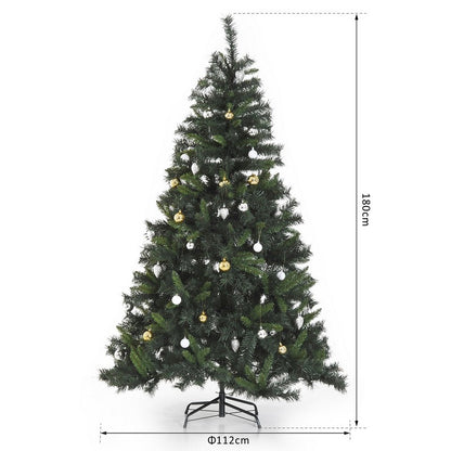 6FT Pre-Lit Artificial Christmas Tree 200 LED Xmas Tree Holiday Décor with Decorative Balls Ornament Metal Stand Green