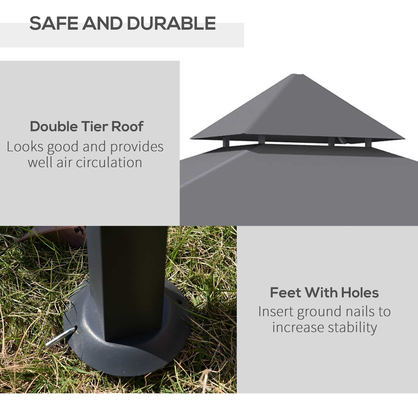 2.5M 8ft New Double-Tier BBQ Gazebo Grill Canopy Barbecue Tent Shelter Patio Deck Cover - Grey
