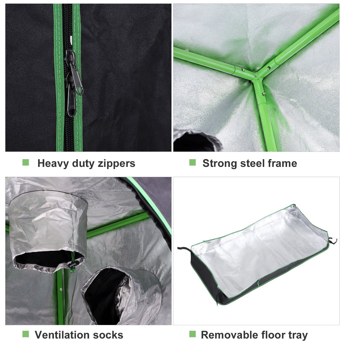 Hydroponic Plant Grow Tent Canopy Indoor Reflective Mylar Green Room 600D Oxford 120L x60W x150H cm Silver